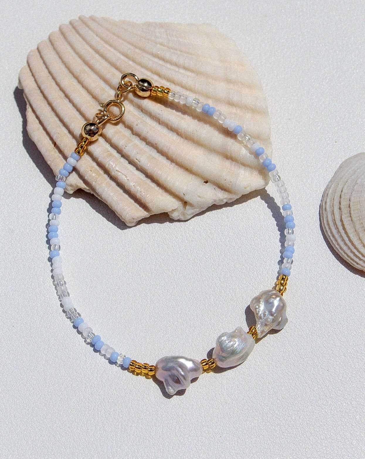 Aquamarine Chunky Pearl Beaded Bracelet