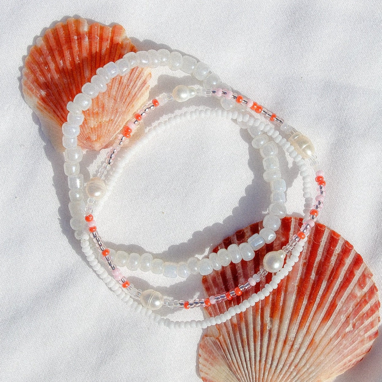 Coastal Coral Elastic Bead Bracelet