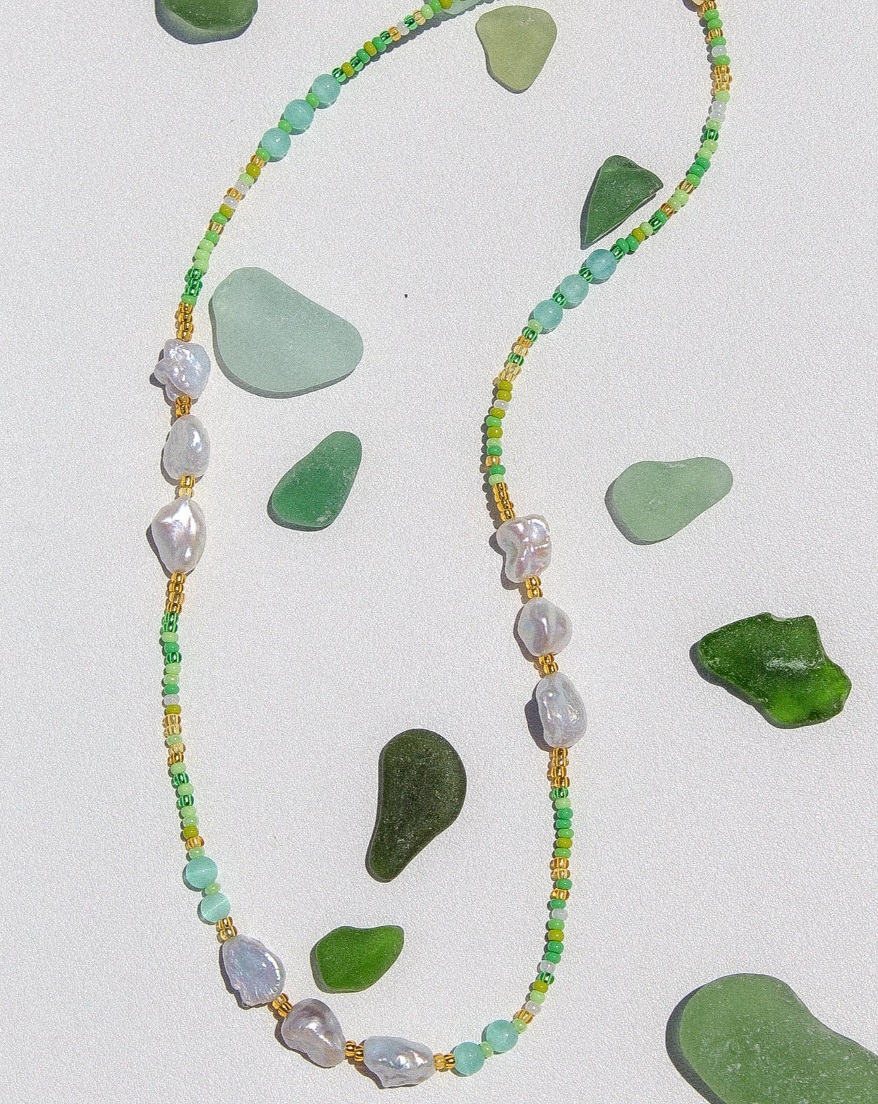 Sea Glass Green Chunky Pearl Beaded Necklace