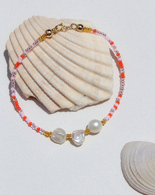 Coastal Coral Chunky Pearl Beaded Bracelet