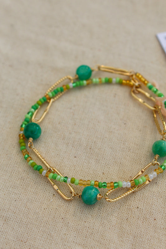 Stacked Emerald Paperclip Bracelet