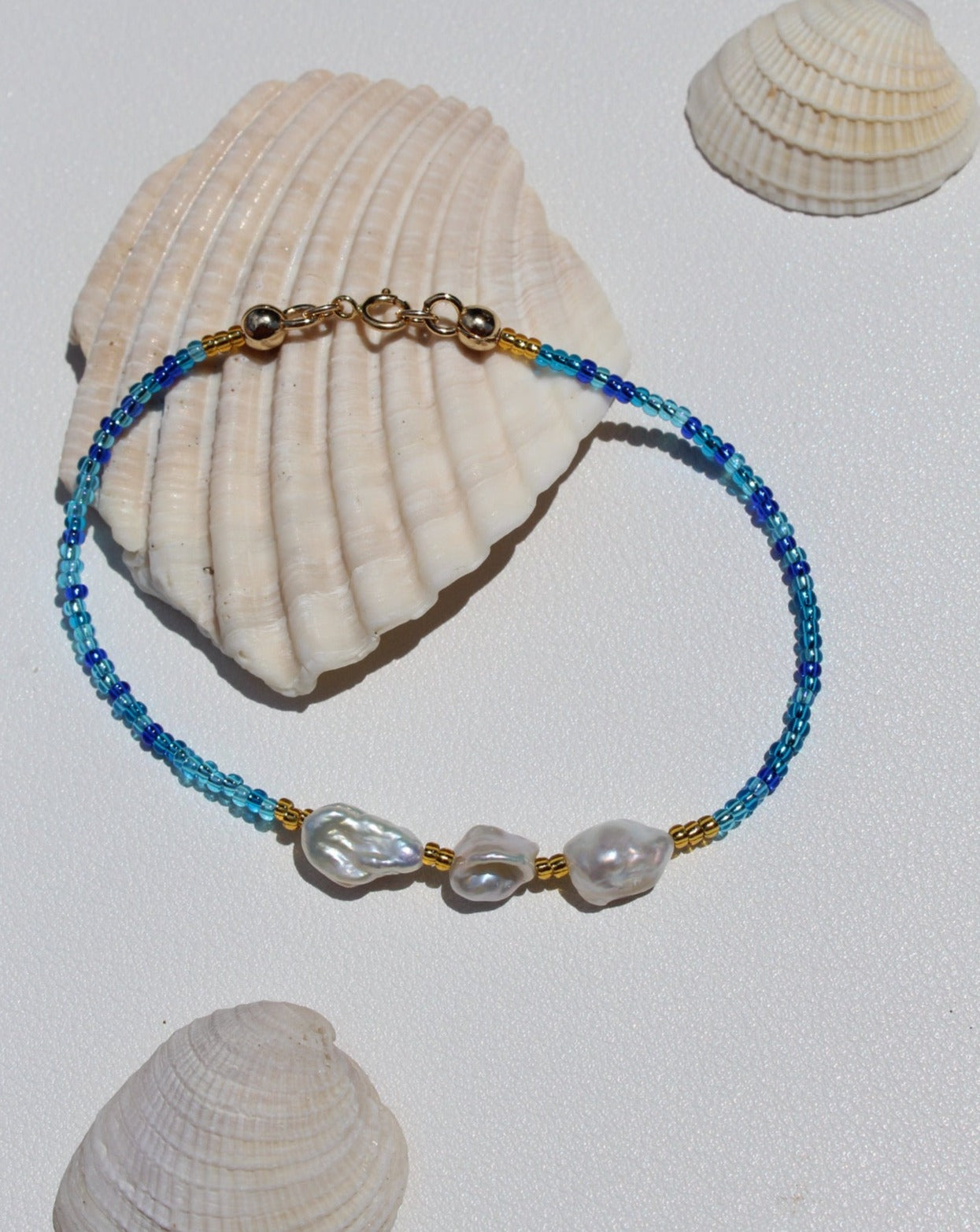 Deep Sea Blue Chunky Pearl Beaded Bracelet