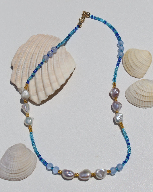 Deep Sea Blue Chunky Pearl Beaded necklace