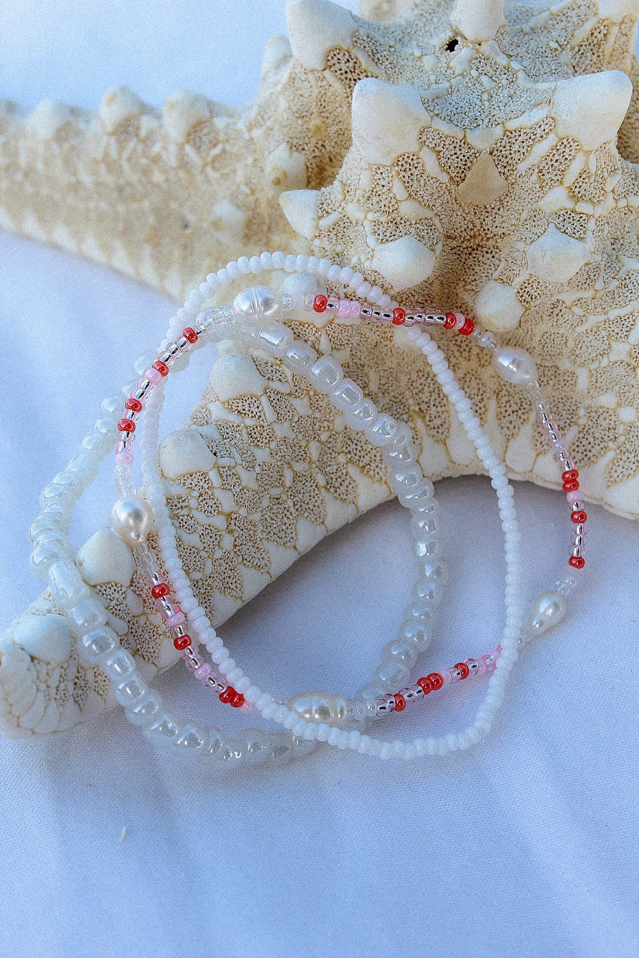 Coastal Coral Elastic Bead Bracelet