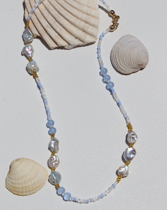 Aquamarine Chunky Pearl Beaded necklace