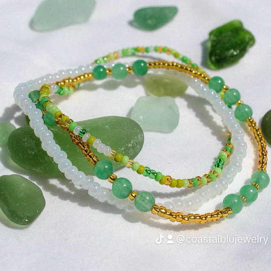 Sea Glass Green Elastic Bracelet Set