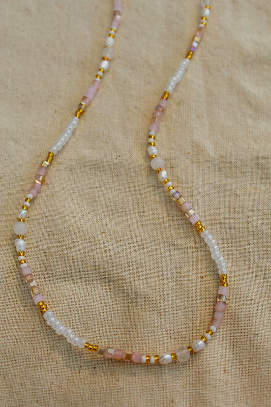 Pink Stones and Baby Pearls Necklace